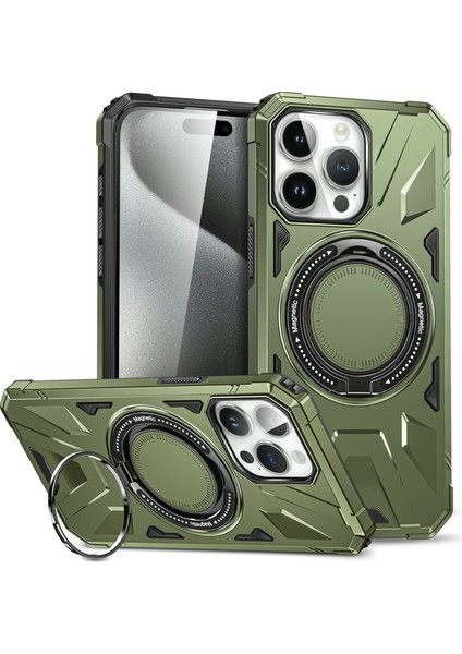 Iphone 15 Pro Max Tpu+Pc Telefon Kılıfı Dönen Kickstand Koruyucu Kapak-Dark Yeşil (Yurt Dışından)