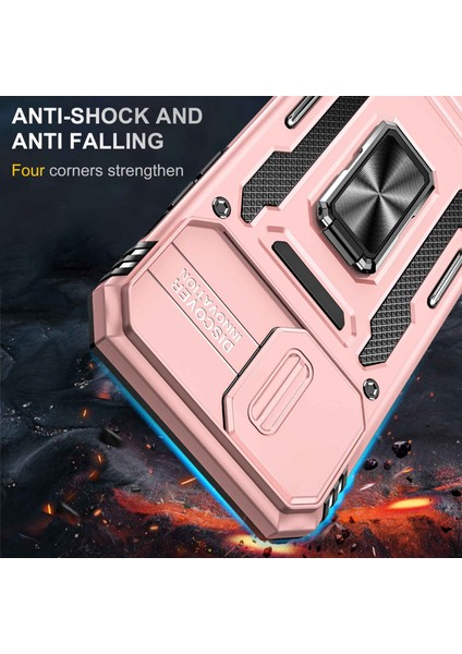 Iphone 12 Pro Max Pc+Tpu Ring Kickstand Case ile Slayt Kamera Kapağı Anti-Fall Telefon Koruyucu Golü Altın (Yurt Dışından)