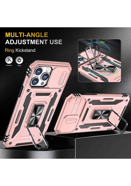 Iphone 12 Pro Max Pc+Tpu Ring Kickstand Case ile Slayt Kamera Kapağı Anti-Fall Telefon Koruyucu Golü Altın (Yurt Dışından)