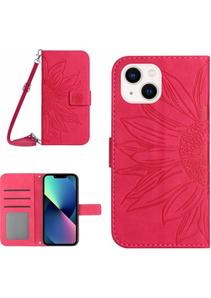 Iphone 13 Mini Telefon Kılıfı Için 5.4 Inç Cilt Touch Pu Deri Basılı Ayçiçeği Stand Kılıf Kılıf Anti-Çizgiye Dönüş (Yurt Dışından)