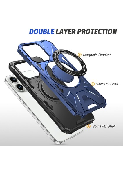 Iphone 15 Pro Max Tpu+Pc Telefon Kılıfı Döner Kickstand Koruyucu Kapak Navy Blue (Yurt Dışından)