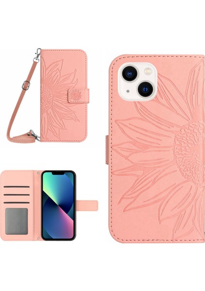 Iphone 13 Mini Telefon Kılıfı Için 5.4 Inç Cilt Touch Pu Deri Basılı Ayçiçeği Stand Kılıfı Koşul Anti-Çizgiye Dönüşlü Telefon Cüzdan Kapağı Omuz Kayış Işık Pembe (Yurt Dışından)