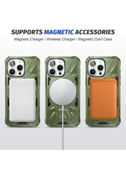 Iphone 15 Pro Max Tpu+Pc Telefon Kılıfı Dönen Kickstand Koruyucu Kapak-Dark Yeşil (Yurt Dışından)