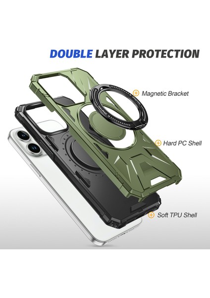 Iphone 15 Pro Max Tpu+Pc Telefon Kılıfı Dönen Kickstand Koruyucu Kapak-Dark Yeşil (Yurt Dışından)