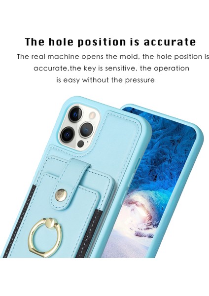 Iphone 12 Pro Max Pox Vaka Şok Geçirmez Kickstand Case Anti-Drop Pu+Tpu Telefon Kapağı Kart Tutucu Mavisi (Yurt Dışından)