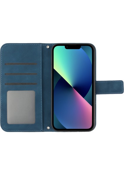 Iphone 13 Mini Telefon Kılıfı Için 5.4 Inç Cilt Touch Pu Deri Basılı Ayçiçeği Stand Kılıf Kılıf Anti-Çizgi Anti-Çizelge Telefon Cüzdan Kapağı Omuz Kayış-Dark Mavi (Yurt Dışından) fırsatları