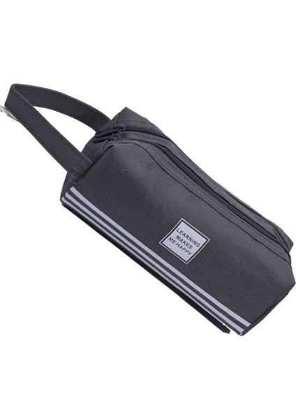 Basit ve Yaratıcı Çift Katmanlı Düz Renkli Kanvas Kalem Çantası Çok Fonksiyonlu Büyük Kapasiteli Öğrenci Taşınabilir Depolama Kırtasiye Çantası Kalem Kutusu (Yurt Dışından)