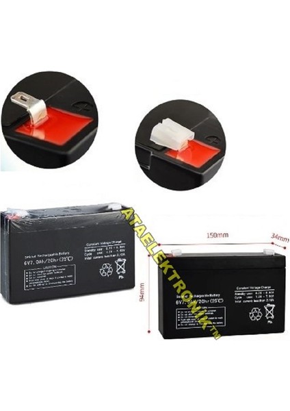 Pilsan Uyumlu 6V 7AH 6 Volt Çocuk Araba Aküsü Akü 6 Volt 7 Amper 20HR Ölçüsü 150 x 34 x 94 mm Yeni Tarihli Taze Akü