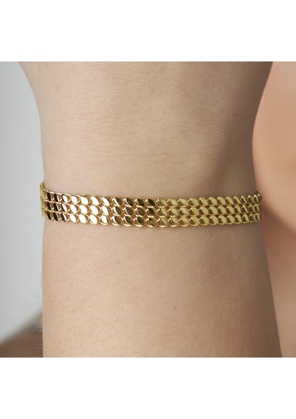 Üç Sıralı Pullu Zincir Bileklik fırsatları