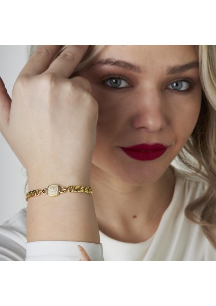 Taşlı Kare Çift Zincir Bileklik modelleri