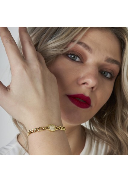 Taşlı Kare Çift Zincir Bileklik indirimleri