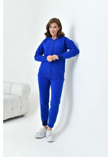 Kadın Çizgi Detaylı İkili Takım Saks Mavi 20661