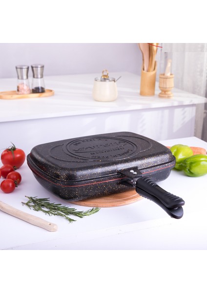 36 cm Gold Stone Ikiz Grill Tava, Çift Taraflı Izgara Grill Pan modelleri
