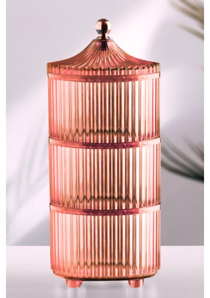 3 Katlı Drajelik, Akrilik Sunumluk Baharatlık Kurabiyelik Şekerlik Saklama Kabı (3X500ML) Amber