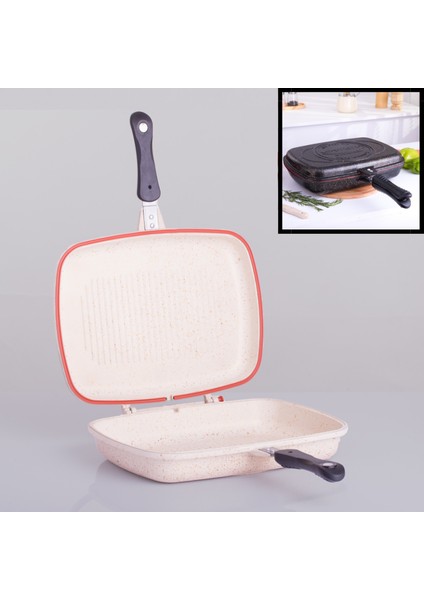 36 cm Cream Ikiz Grill Tava, Çift Taraflı Izgara Grill Pan fiyatları
