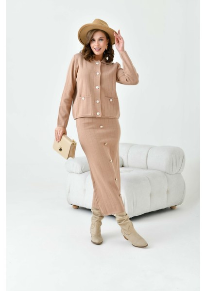 Kadın Düğmeli İkili Takım Bisküvi 20712 fırsatları