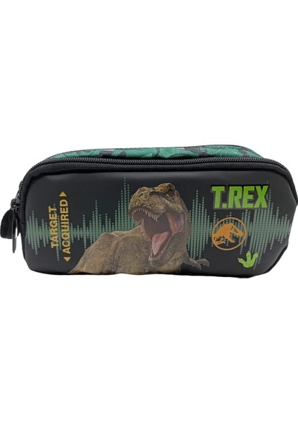 Jurassic World Okul Kalem Kutusu Çift Bölmeli Çocuk Bez Kalem Çantası Siyah