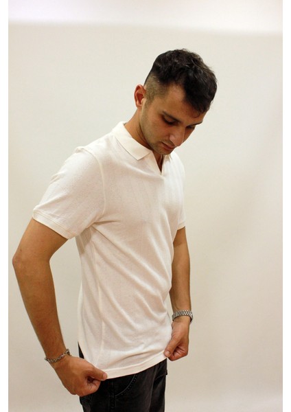 Caz 4157 Kendinden Dokulu Polo Yaka Düğmesiz Erkek T-Shirt fiyatları