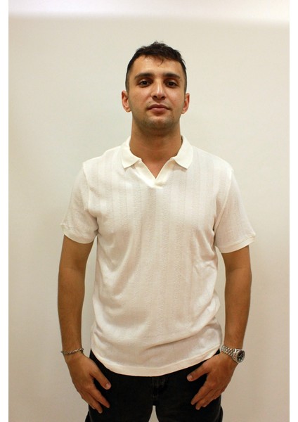 Caz 4157 Kendinden Dokulu Polo Yaka Düğmesiz Erkek T-Shirt fırsatları