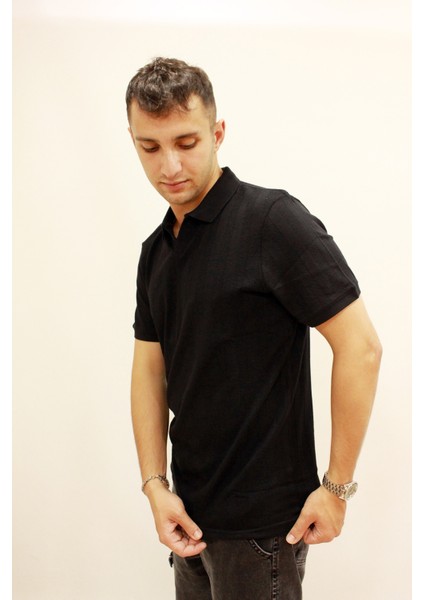 Caz 4157 Kendinden Dokulu Polo Yaka Düğmesiz Erkek T-Shirt modelleri