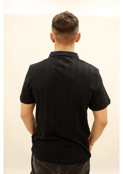 Caz 4157 Kendinden Dokulu Polo Yaka Düğmesiz Erkek T-Shirt indirimleri