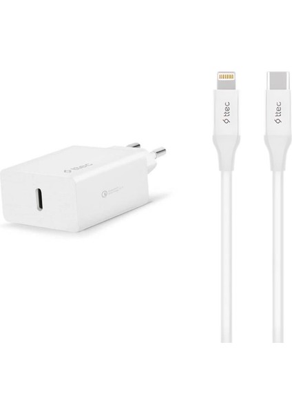 20W Pd Type C Girişli Şarj Adaptörü ve 1.2 Metre Iphone Lightning Şarj Kablosu, Akım ve Isı Korumalı