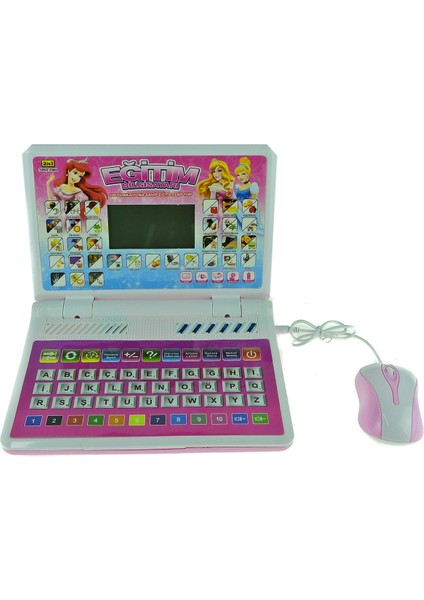 Oyuncak Laptop Eğitici Bilgisayarı Türkçe Ingilizce Eğitici Pembe