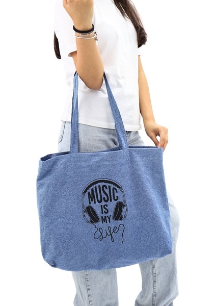 Bez Kadın Çantası, Geniş Hacimli, Bordo Music Baskılı El ve Omuz Bez Çanta modelleri