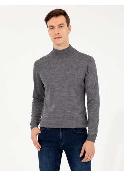 Erkek Füme Slim Fit Yarım Balıkçı Basic Triko Kazak 50257711-VR058