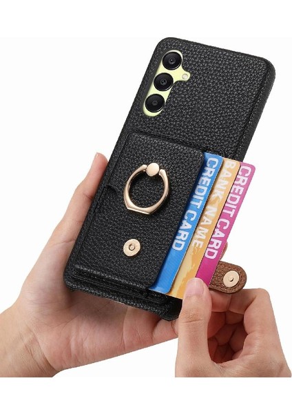 Samsung Galaxy A25 Premium Dokulu Deri Yüzük Standı Kart Yuvaları Için Kılıf (Yurt Dışından) modelleri