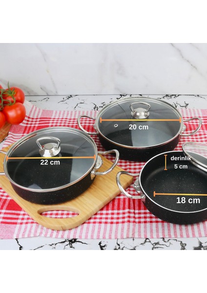 Granit Omlet Sahan Seti 3’Lü Seti Inox