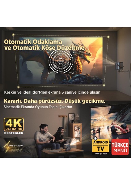 H300A Android Tv 4K Destekli Projeksiyon Cihazı