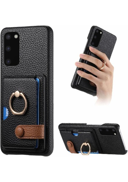 Samsung Galaxy S20 Halka Standı Kart Yuvaları Premium Dokulu Deri (Yurt Dışından)
