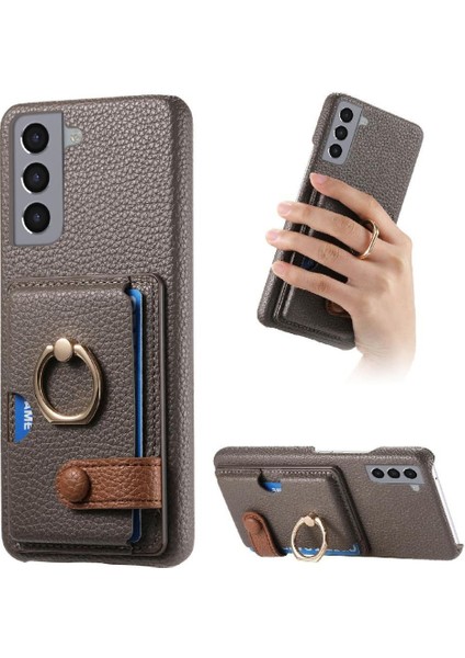 Samsung Galaxy S21 Kart Yuvaları Halka Standı Premium Dokulu Deri (Yurt Dışından)