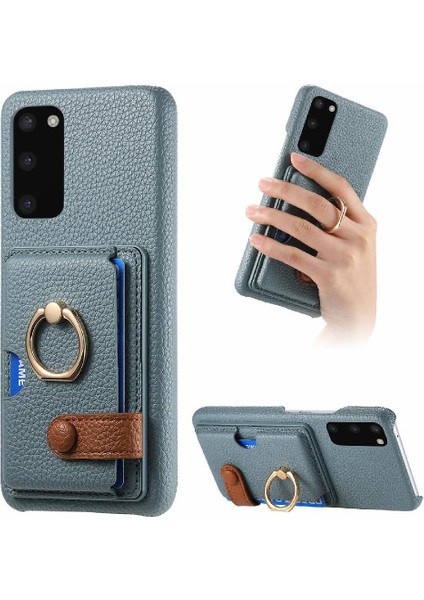 Samsung Galaxy S20 Halka Standı Kart Yuvaları Premium Dokulu Deri (Yurt Dışından)