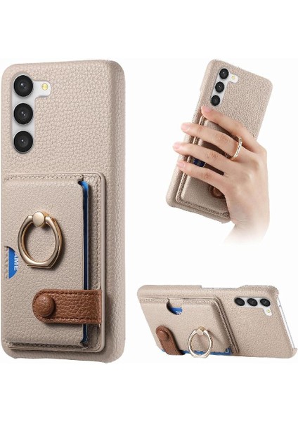 Samsung Galaxy S23 Artı Premium Dokulu Deri Kart Yuvaları Halka (Yurt Dışından)