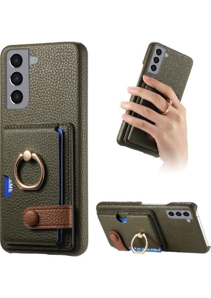 Samsung Galaxy S21 Kart Yuvaları Halka Standı Premium Dokulu Deri (Yurt Dışından)