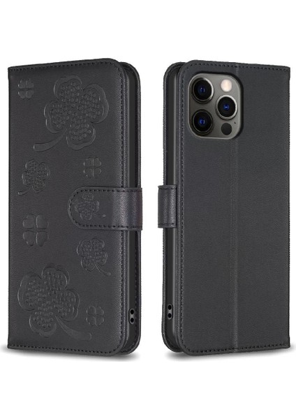 IPhone 12 Için Flip Case Pro Max Yonca Çiçek Çok Renkli Kart Yuvaları Pu (Yurt Dışından)