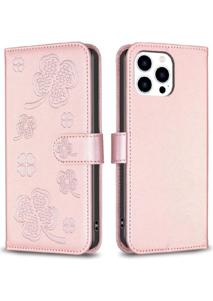 IPhone 15 Için Flip Case Pro Max Çok Renkli Yonca Çiçek Cüzdan Pu Kart (Yurt Dışından)