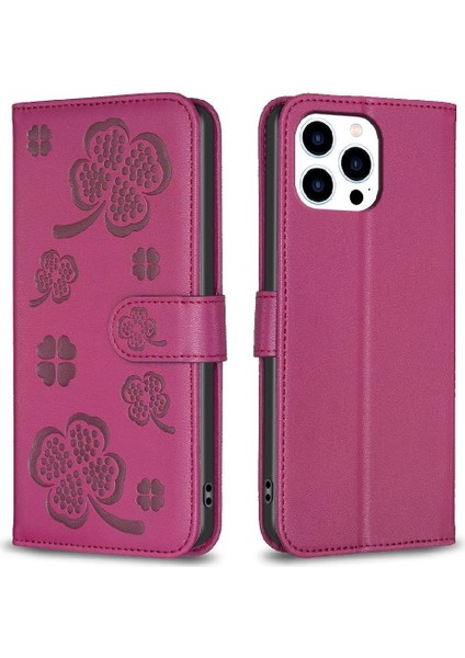 IPhone 15 Için Flip Case Pro Kart Yuvaları Tutucu Kickstand Cüzdan Yonca Pu (Yurt Dışından)
