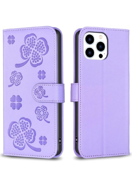 IPhone 14 Için Flip Case Pro Max Kart Yuvaları Tutucu Kickstand Cüzdan Yonca (Yurt Dışından)