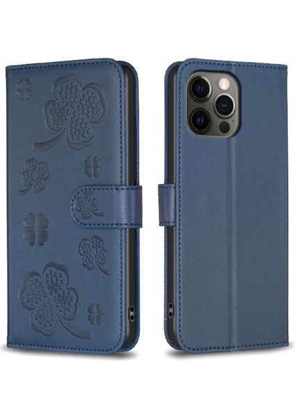 IPhone 12 Için Flip Case Pro Max Yonca Çiçek Çok Renkli Kart Yuvaları Pu (Yurt Dışından)