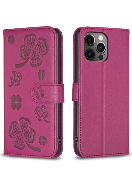 IPhone 12 Için Flip Case Pro Max Yonca Çiçek Çok Renkli Kart Yuvaları Pu (Yurt Dışından)