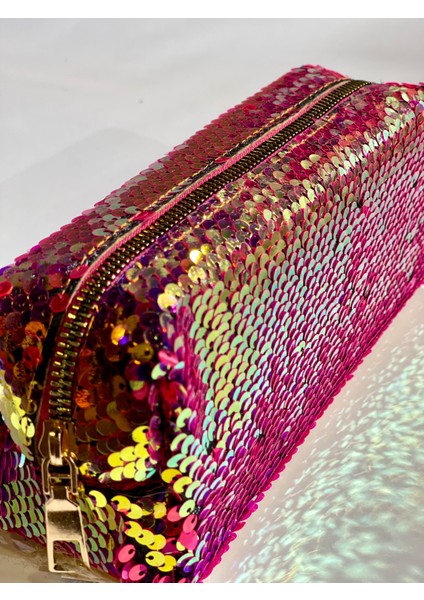Premium Pullu Pembe Çanta Okul Kalemlik Çantası 20 x 9 x 6 cm