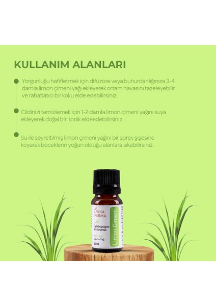 Onka Farma %100 Saf Limon Çimeni Yağı Uçucu Esansiyel Yağ 10 ml