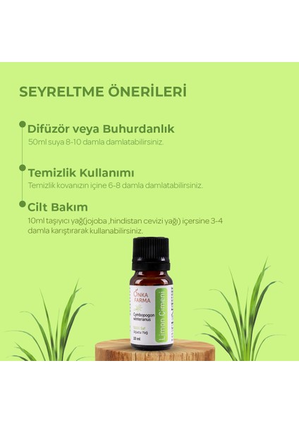 Onka Farma %100 Saf Limon Çimeni Yağı Uçucu Esansiyel Yağ 10 ml