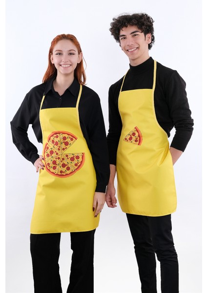 Beautiful İkili Önlük Sıvı Geçirmez Mutfak Önlüğü Pizza Sarı- 50 x 70 cm
