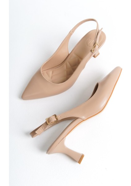 Kas Ten Mat Stiletto Arkası Açık Kadeh Topuklu Ayakkabı