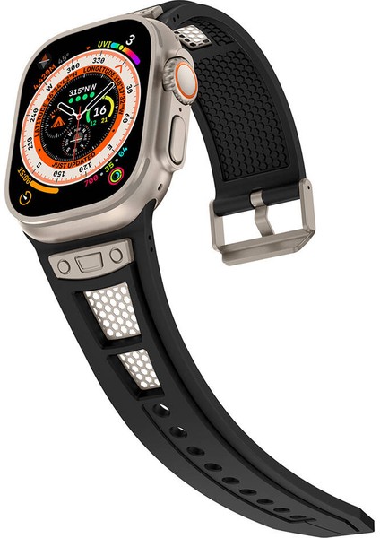 Watch Ultra 49MM KRD-117 Hava Alabilen Delikli Metal Süslemeli Desenli Silikon Kordon fiyatları