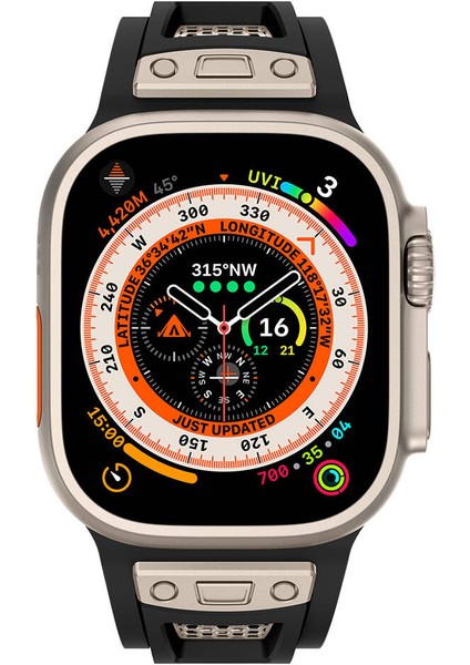 Watch Ultra 49MM KRD-117 Hava Alabilen Delikli Metal Süslemeli Desenli Silikon Kordon modelleri